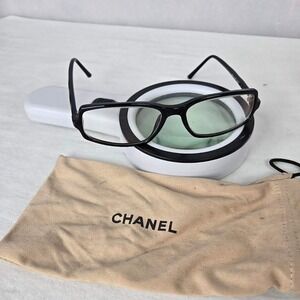 VTG Chanel 3026 C657 Black Rectangular Eyeglasses Frames Italy 53-15-135